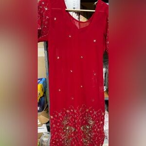 Red Embellished Salwar Suit